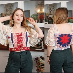 Handmade Cropped Vintage Upcycled Quilt Blouse